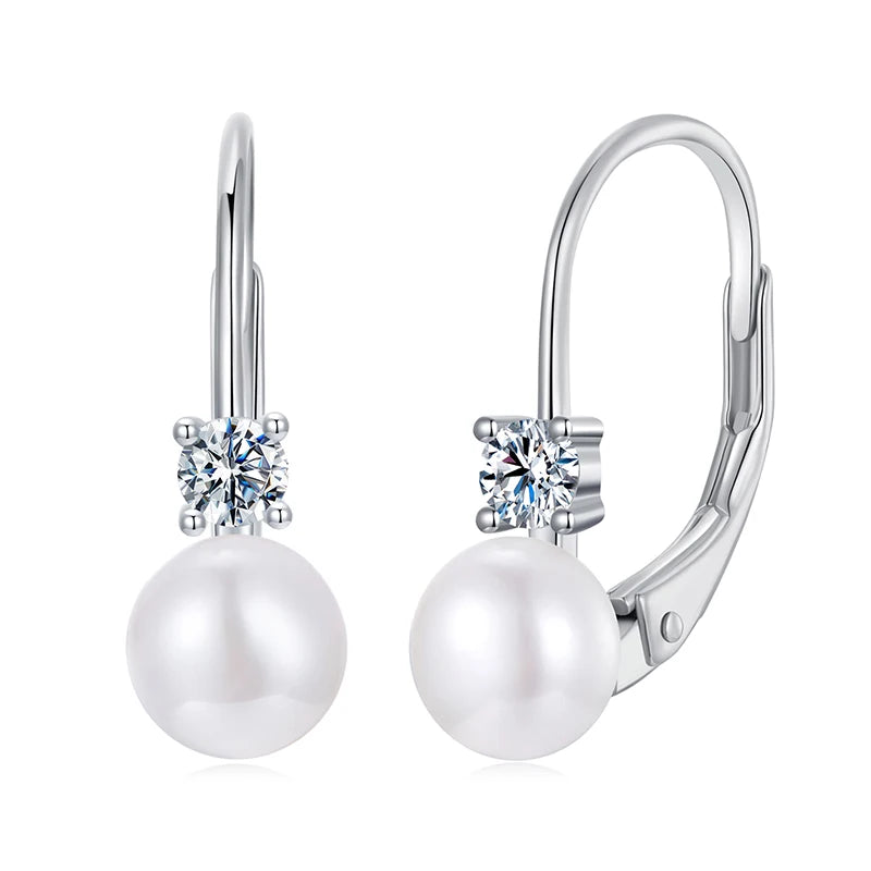 Platinum Plated Moissanite Freshwater Pearl Earrings for Women,