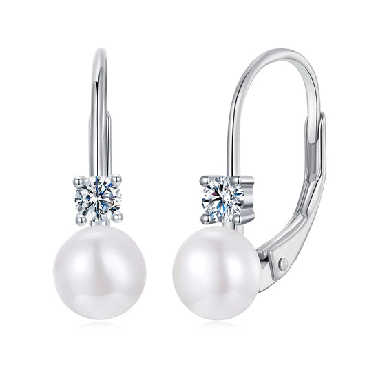 Platinum Plated Moissanite Freshwater Pearl Earrings for Women,