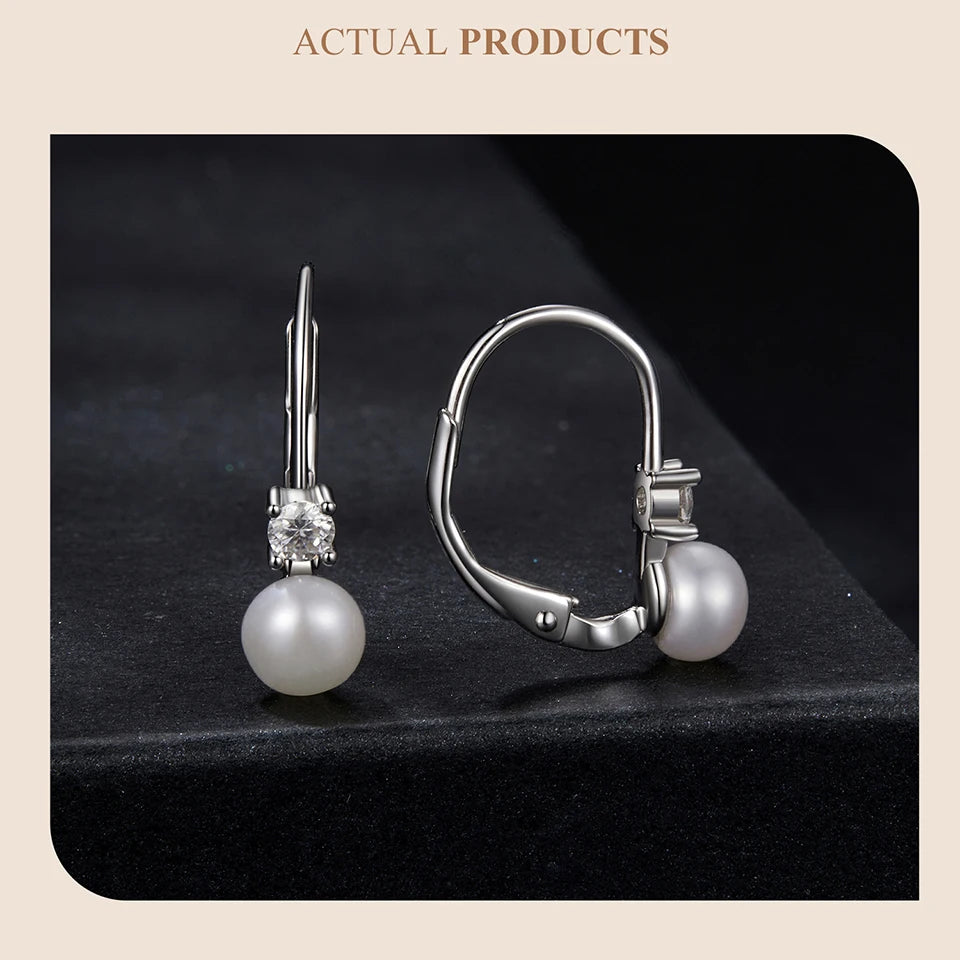 Platinum Plated Moissanite Freshwater Pearl Earrings for Women,