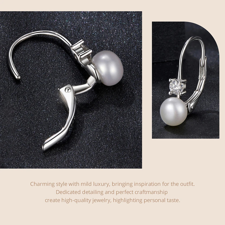 Platinum Plated Moissanite Freshwater Pearl Earrings for Women,