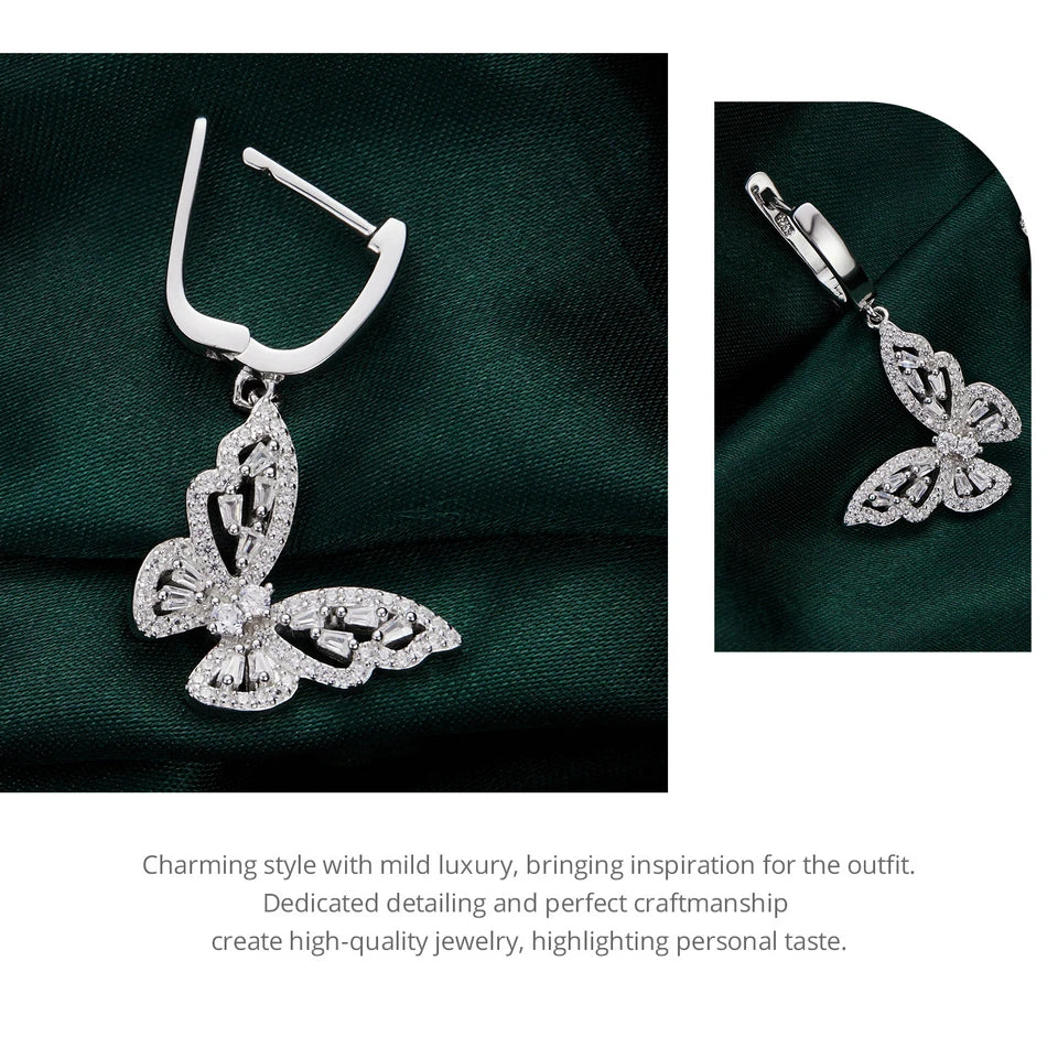 Silver CZ Butterfly Hoop Earrings