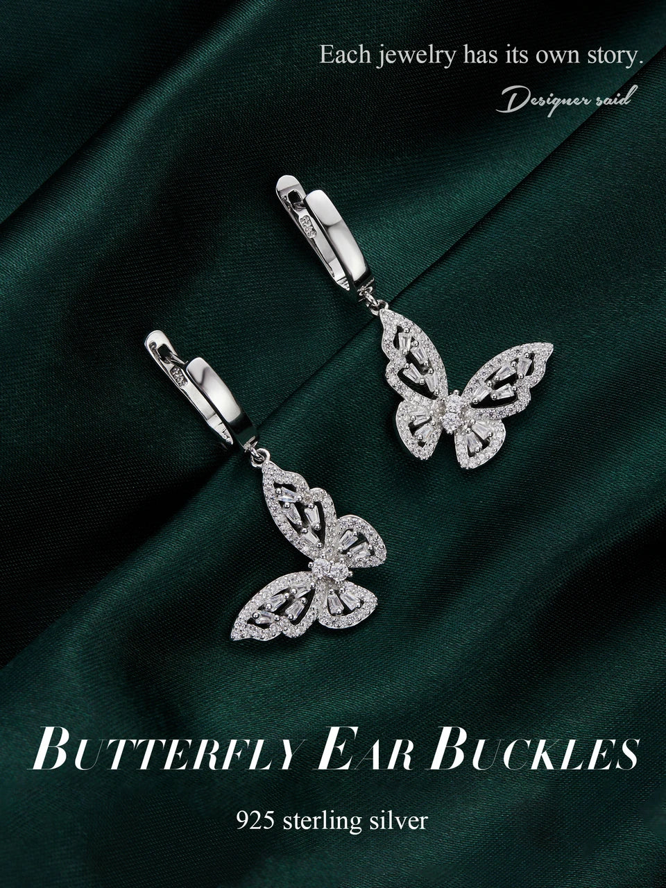 Silver CZ Butterfly Hoop Earrings