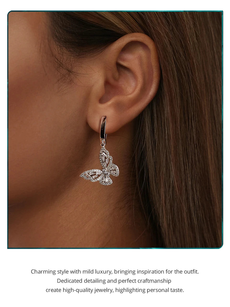 Silver CZ Butterfly Hoop Earrings